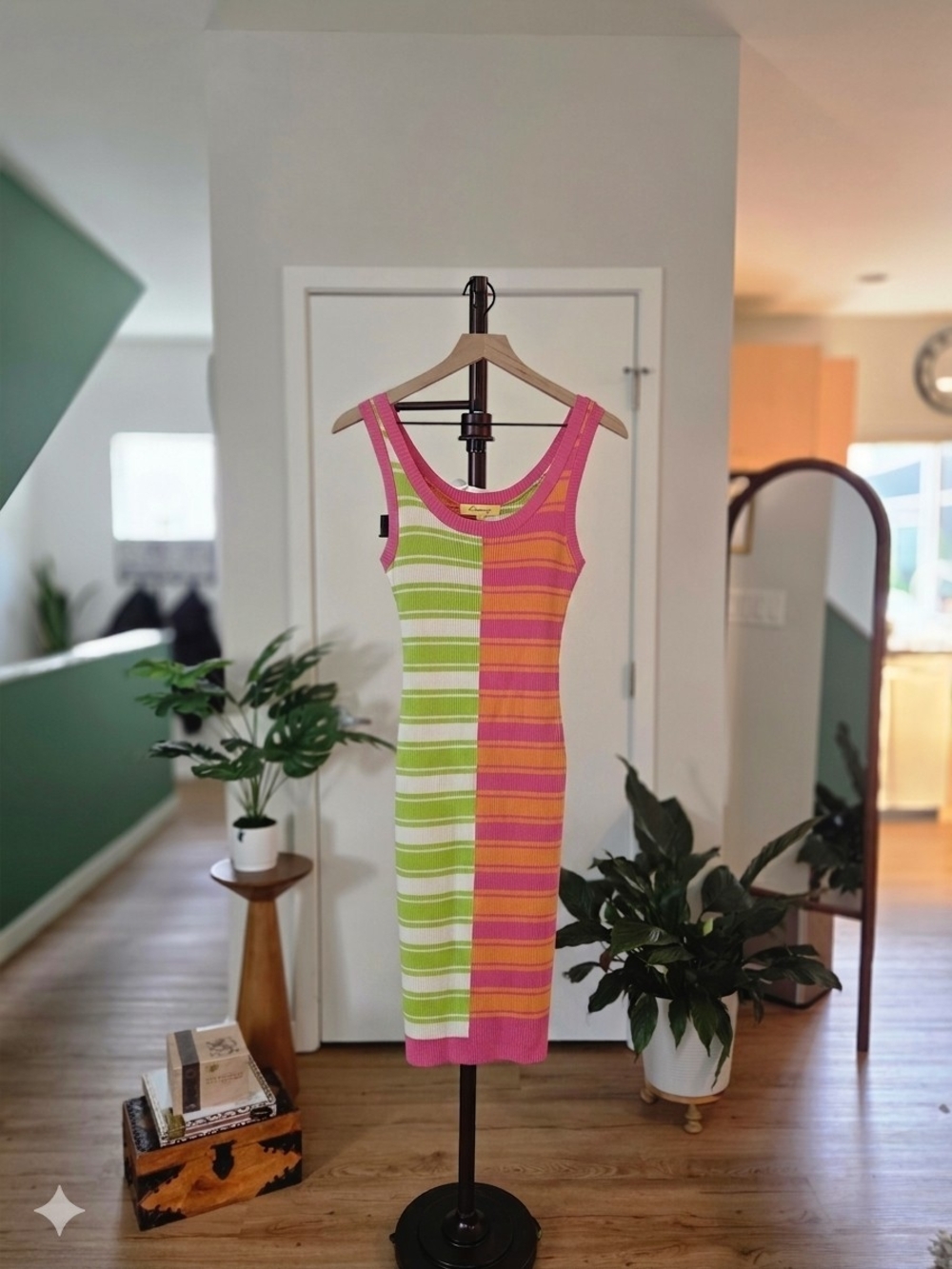 CIRCUS NEW YORK Sleeveless Striped Knit Tank Dress in Pink & Lime - Women's